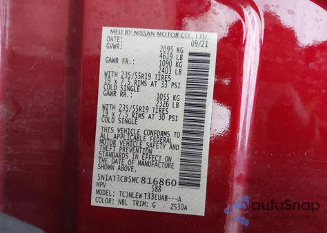 2021 Nissan Rogue Sl Intelligent Awd z USA, uszkodzony, nr VIN 5N1AT3CB5MC816860